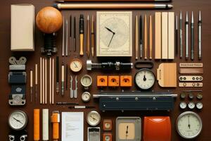 knolling stationary tool flat lay AI Generated photo