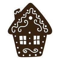 Isolated hand drawn doodle gingerbread house. Flat vector illustration on white background. New Year, Merry Christmas. For card, invitation, poster, banner.