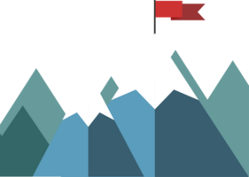 Red flag on mountain peak. Success concept illustration. Transparent background png