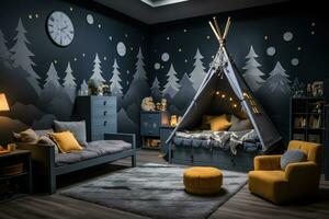 nursery room in kids room at home night view professional advertising photography AI Generative photo