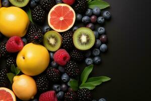 mix fruits isolated with pastel background professional advertising photography AI Generated photo