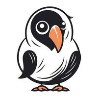 Cute black and white bird. Vector illustration isolated on white background.