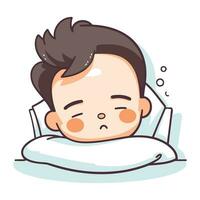 Illustration of a Sleepy Baby Boy Sleeping in the Bed. vector