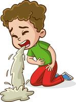 Illustration of Little boy Vomiting While Sitting on the Floor vector