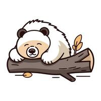 Cute cartoon panda sleeping on a log. Vector illustration.