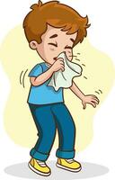 Illustration of a Little Boy Sneezing in a Tissue vector