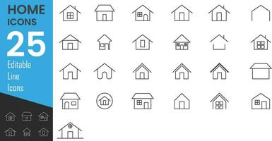 Set of real estate and homes thin line icons. Contains icons as area, hand holding key, smart home, contact and support vector