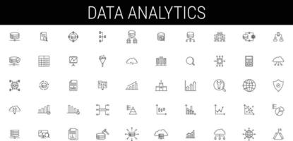 Data analytics icon set. Big data analysis technology symbol. Containing database, statistics, analytics, server, monitoring, computing and network icons. Solid icons vector collection.