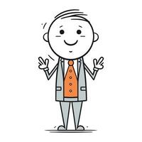 Businessman showing victory sign. Vector illustration in line art style.