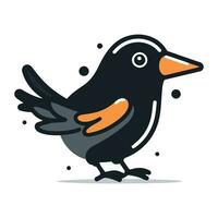 Cute cartoon black crow isolated on white background. Vector illustration.