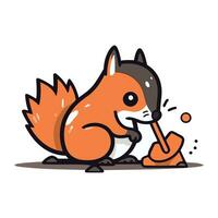 Squirrel with a shovel. Cute cartoon character. Vector illustration.