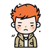 Illustration of a redhead boy feeling sad. vector illustration.