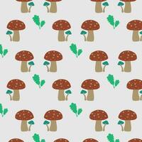 Cute mushrooms with leaf pattern design. Seamless pattern design for fabric, tiles, wallpaper, and wrapping paper. vector