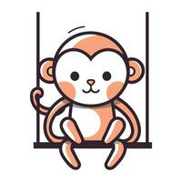 Cute monkey sitting on the bars. Vector illustration in cartoon style.