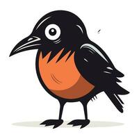 Cute black bird isolated on a white background. Vector illustration.