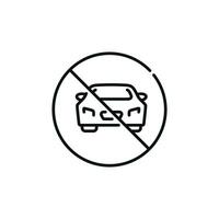 No car line icon sign symbol isolated on white background. No vehicles allowed line icon vector