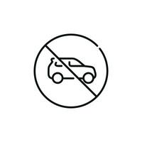 No car line icon sign symbol isolated on white background. No vehicles allowed line icon vector