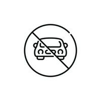 No car line icon sign symbol isolated on white background. No vehicles allowed line icon vector