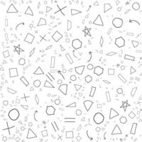 hand drawn doodles by children containing triangles, squares, rectangles, trapezoids, rhombuses, circles, arrows, equal signs, stars, hexagons, lines vector