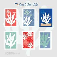 Vector sea life with corals and fish, bright colors