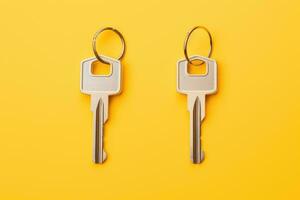 a key, isolated on yellow background. AI Generated photo