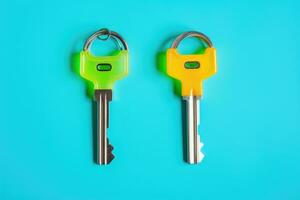 a key, isolated on blue background. AI Generated photo