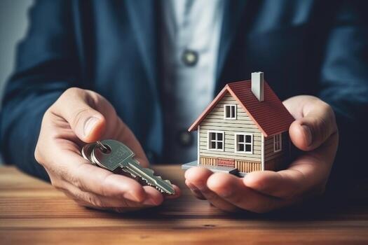 hands holding keys and a house . AI Generated photo