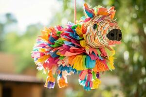 Bright colorful donkey pinata. AI Generated photo