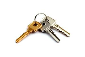 bunch of keys , isolated on white. AI Generated photo