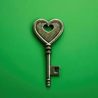 Key heart shape on green background. AI Generated photo