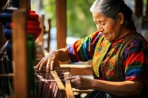 Master weaver is weaving fabric . AI Generated photo