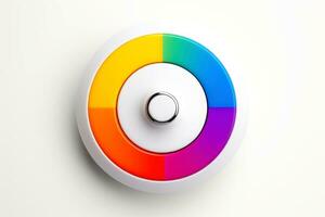 Abstract high tech multicolor button on white background, Generative AI photo