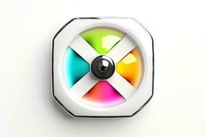 Abstract high tech multicolor button on white background, Generative AI photo