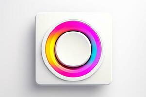 Abstract high tech multicolor button on white background, Generative AI photo