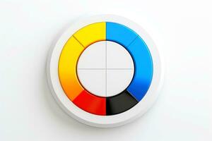 Abstract high tech multicolor button on white background, Generative AI photo