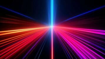 Abstract multicolor neon glowing line, Technology background, Generative AI photo