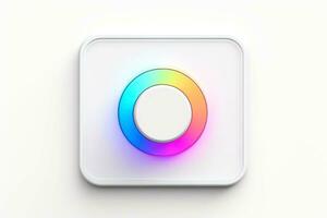 Abstract high tech multicolor button on white background, Generative AI photo