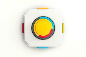 Abstract high tech multicolor button on white background, Generative AI photo