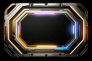 Abstract high tech black border, futuristic technology background, Generative AI photo