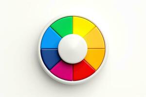 Abstract high tech multicolor button on white background, Generative AI photo