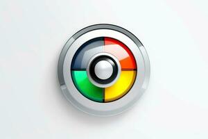 Abstract high tech multicolor button on white background, Generative AI photo