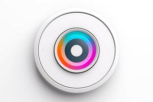 Abstract high tech multicolor button on white background, Generative AI photo