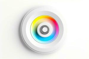 Abstract high tech multicolor button on white background, Generative AI photo