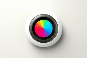 Abstract high tech multicolor button on white background, Generative AI photo