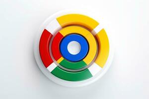 Abstract high tech multicolor button on white background, Generative AI photo