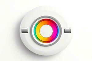 Abstract high tech multicolor button on white background, Generative AI photo