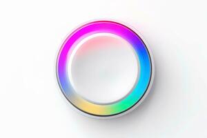 Abstract high tech multicolor button on white background, Generative AI photo