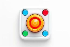 Abstract high tech multicolor button on white background, Generative AI photo