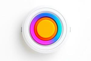 Abstract high tech multicolor button on white background, Generative AI photo