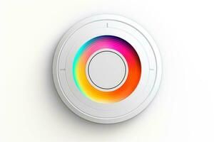 Abstract high tech multicolor button on white background, Generative AI photo